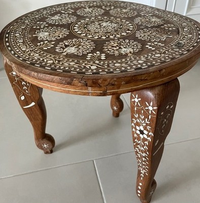 vintage wood hand carved side table from India