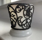 Victorian Milk Glass Ornate Silver Plate Pewter Lace Scroll Floral Filigree Cup