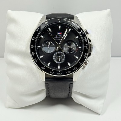 Tommy Hilfiger Mens Watch Black Dial Silver Tone Black Leather Date Quartz Box Ptpa ⌚️ TOMMY HILFIGER 1790747 Men main image 3