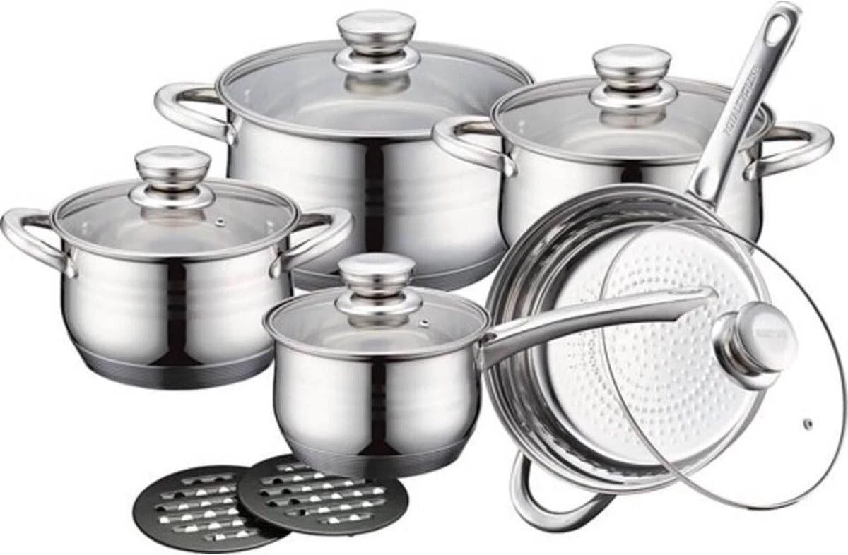 Lamart LT1110 Set Di Pentole 7 Pezzi In Acciaio Inox, Adatto A Induzione, Argento