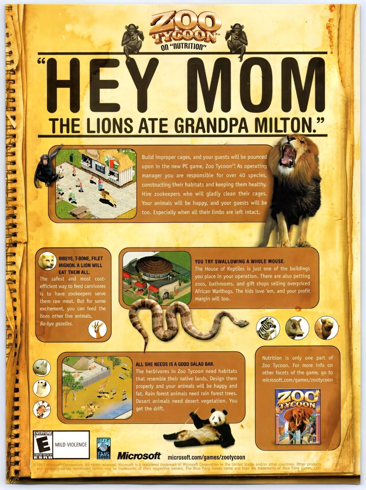 Zoo Tycoon - PC Animal Sim Game - Original Print Ad/Poster Promo Art 2001