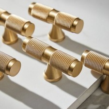 Knurl Brass Kitchen Cabinet Knobs Drawer Cupboard Wardrobe Door Pull Handle Gold