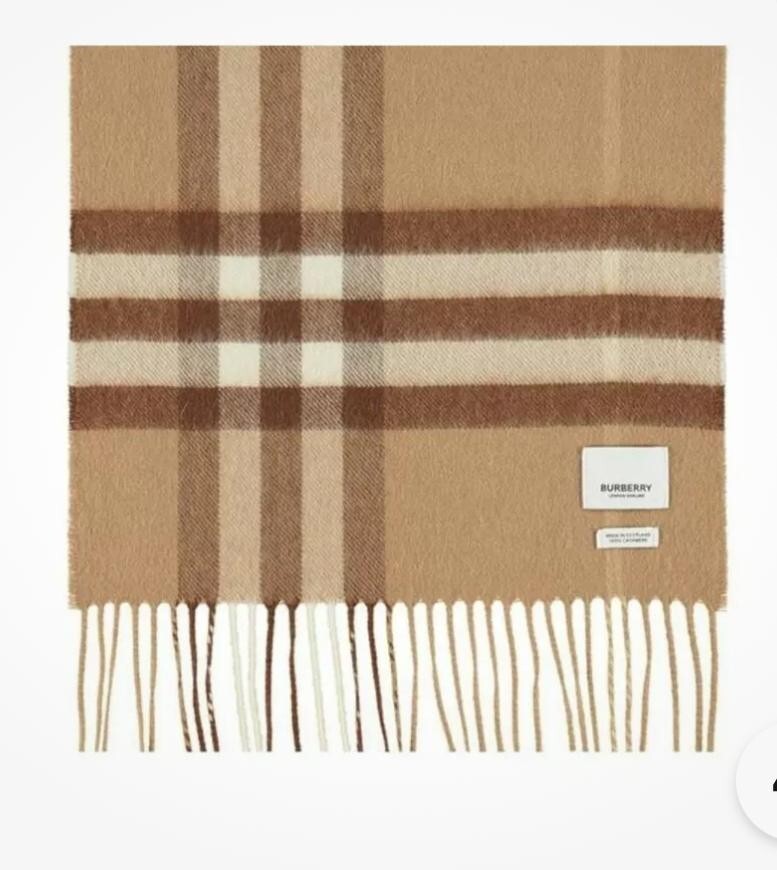 $609 Burberry Classic GIANT Icon Check Cashmere Scarf Mid Camel