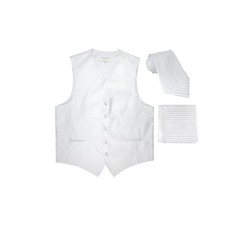 New Men's Tuxedo Vest Vertical Stripes Necktie Hankie prom party formal White