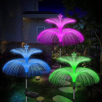 3-Pack Solar Garden Lights, Upgraded 7-Color Changing Jellyfish & Star Flowers, 