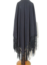 Victorian Black Mourning Piano Shawl w Fancy Knotted Fringe