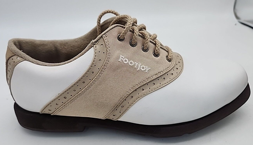 Scarpe da golf FootJoy GreenJoy da donna taglia USA 6,5 M bianco marrone sella 48746 - Foto 3 di 13
