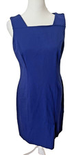 Talbots Petites Size 2 Ponte Knit Blue Sleeveless Sheath Dress Office Teacher