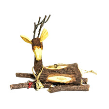 Rustic Reindeer Christmas Ornament Carved Wood Look Resin Metal Antlers