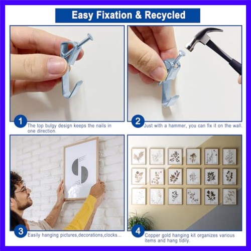 10-50lbs 170pcs Picture Hanging Kit with Nails On Dry Wall, Wooden Wall Holds