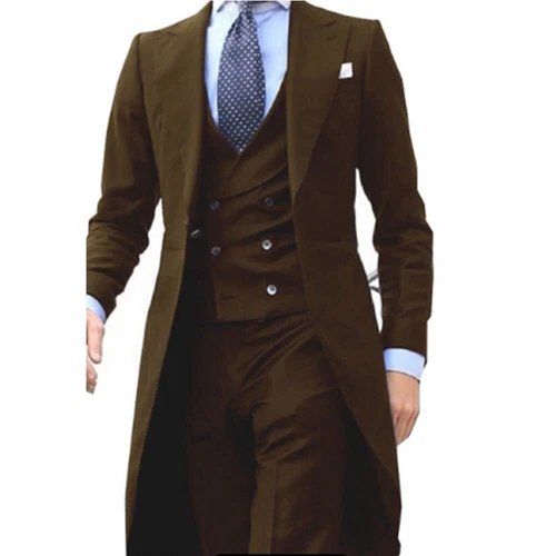 Men Formal Suit Long Blazer Jacket+Vest+Pants 3 Pieces Set New Male Costume - Picture 7 of 27