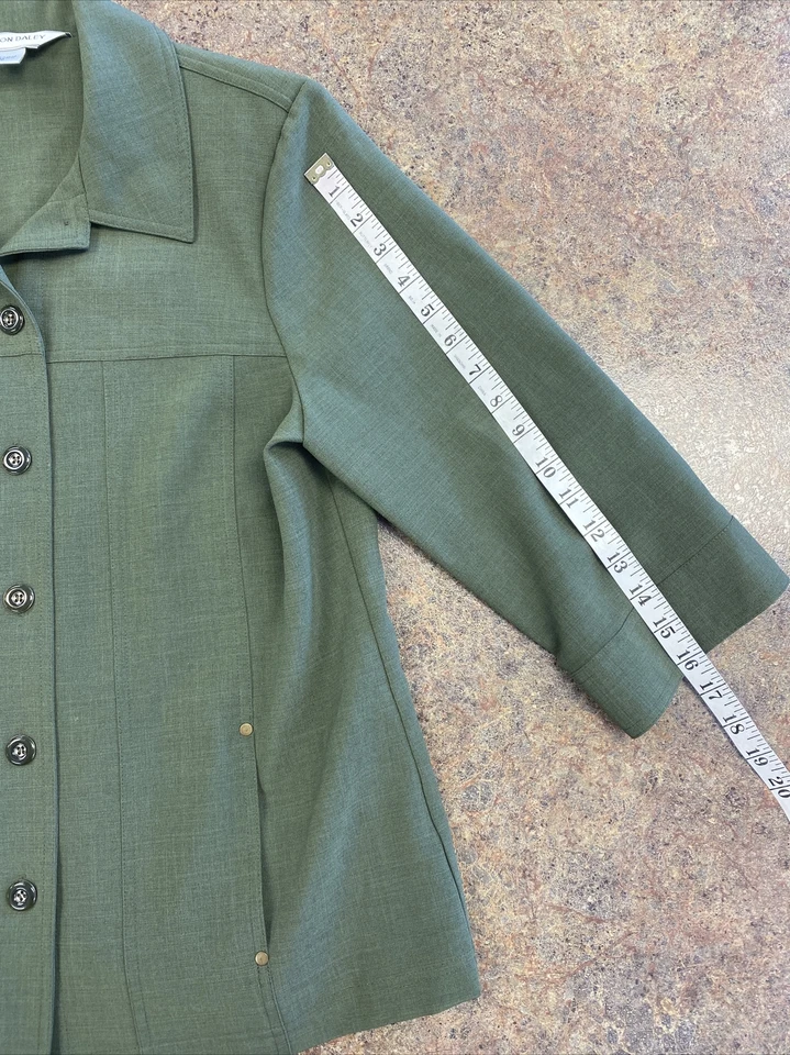 Allison Daley Womens army green 3/4 sleeve button front collared cover jacket 10 - Image 4 of 4