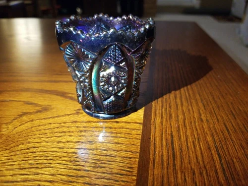 Vintage Circa1951 Imperial Glass Iridescent Purple NUCUT Design Toothpick Holder