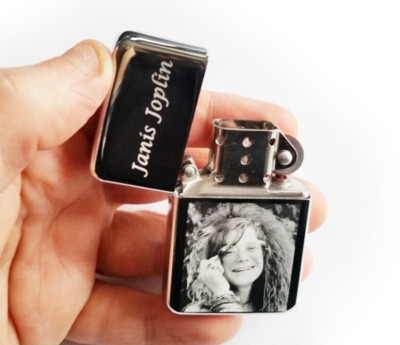 Janis Joplin Feuerzeug mit Gravur STERN - Geschenkbox inkl. GRATIS GRAVUR
