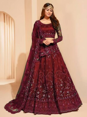 Lehenga Choli Bollywood Sari Designer Party Indien Hochzeit Maroon Lehenga Saree