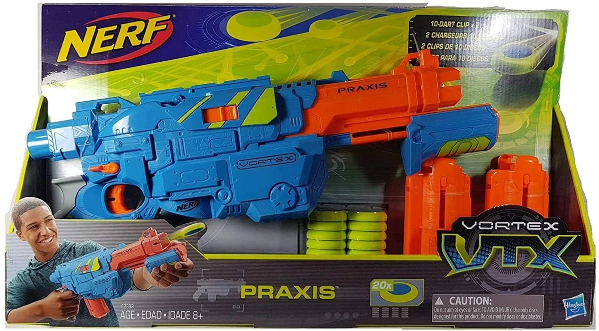 Nerf Vortex VTX Praxis Blaster With 20 Discs Ages 8+ Toy Blaster