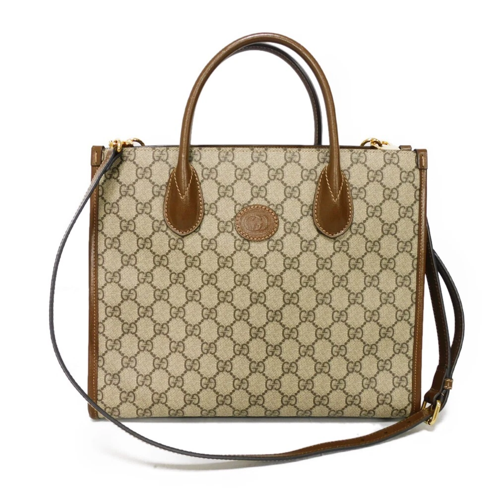 Gucci sac à main petit sac fourre tout imbriqué G 2 voies épaule Gg beige suprême 65998
