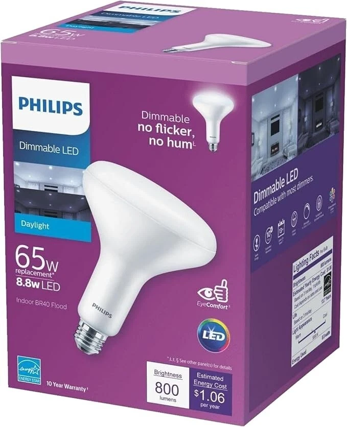 Philips BR40 LED Bulbs 8.8W=65W, 5000K Daylight, Dimmable, E26 Base, 6-Pack - Image 2 of 4