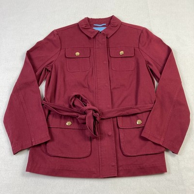 Draper James Twill Field Jacket Women's Small Deep Berry Red Tie Waist Snap Up