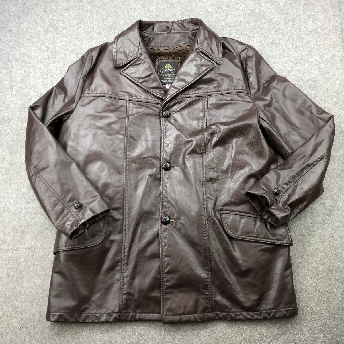 Vintage Cooper Leather Jacket Mens 44 Made USA Fleece Lined Winter