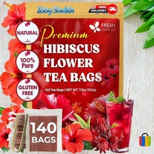 , Premium 140 Hibiscus Flowers Tea Bags, 100 Natural, Handmade Pure from Hibi