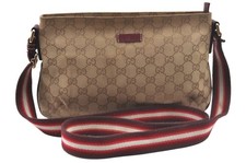Authentic GUCCI Sherry Line Shoulder Cross Bag GG Canvas Leather Brown AA705