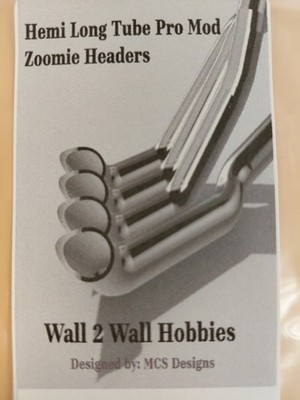 ABS Like Resin 3D Printed Long Tube Pro Mod Zoomie Headers 1/25 Scale