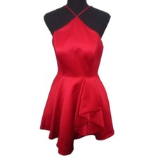 Blondie Nites by Stacy Sklar Red Satin Flare Dress Size 5 Homecoming Halter