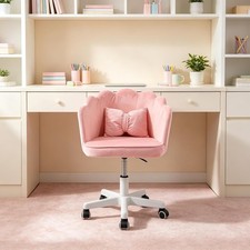Modern Pink Home Office Chair, Rolling Makeup Chair with Cushion & Wheels NEW