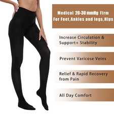 Thigh High Compression Pantyhose Women  Men, 20-30 mmHg Close Toe Compression