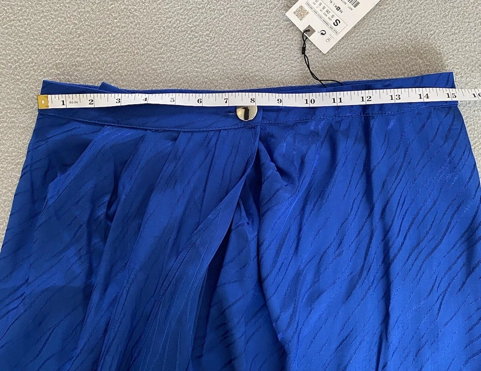 ZARA SKIRT WOMENS SZ SMALL 10 AUTUMN COBALT BLUE SILKY FEEL MIDI WRAP 36” LENGTH - Image 4 of 4