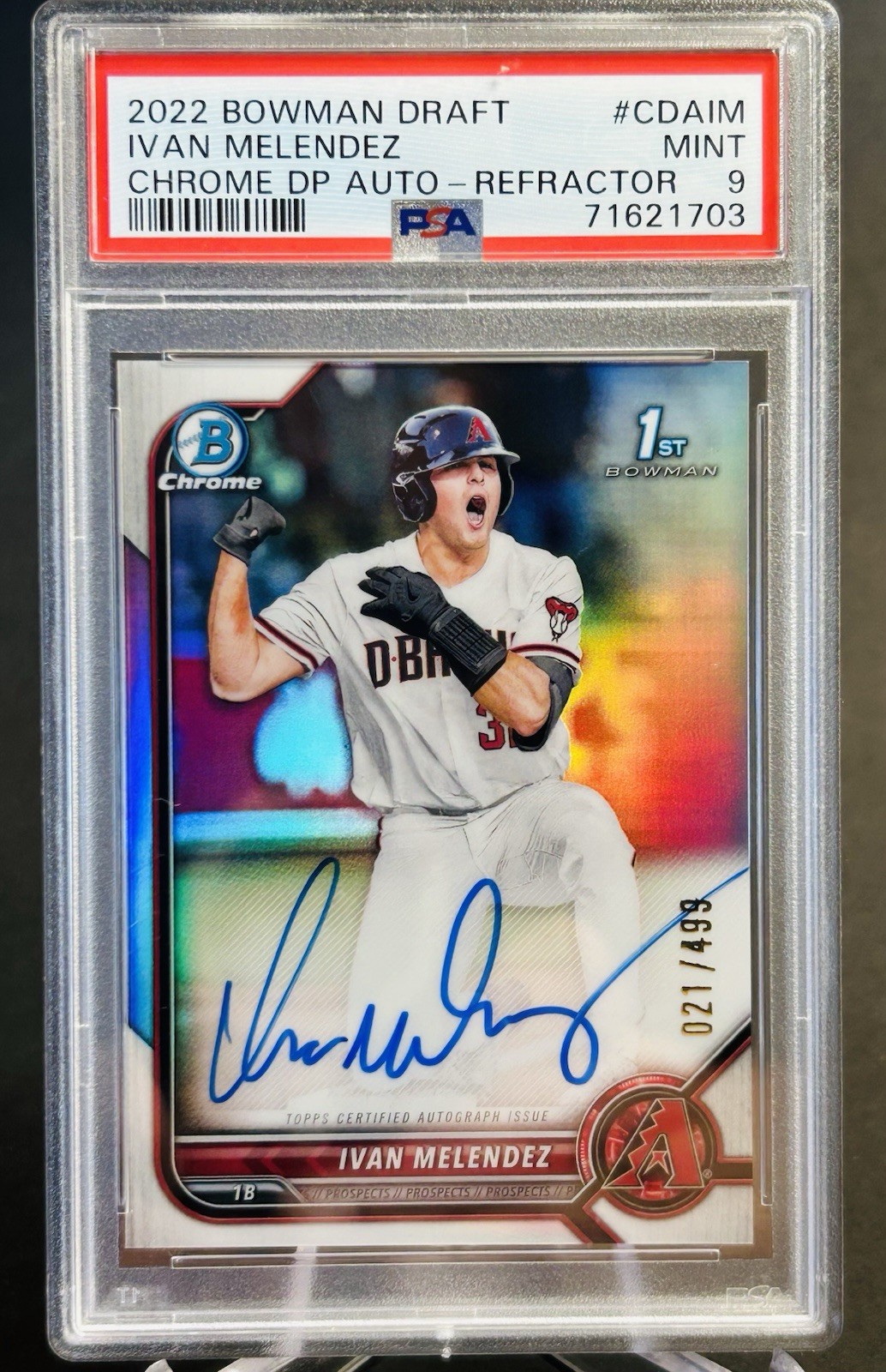 2022 Bowman Chrome Draft 1st Auto Ivan Melendez Refractor PSA 9 #CDA-IM /499