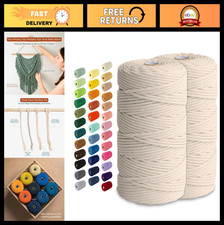 2 Pack Macrame Cord - 3mm 4mm Cotton Rope, 220 Yards String for Crafts, Wall H