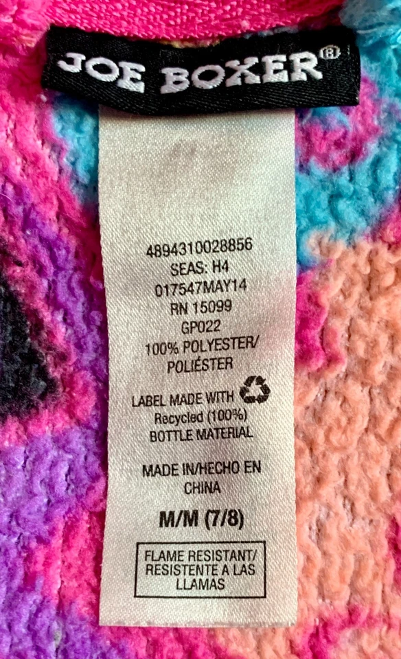 Joe Boxer Girl's Fleece Bathrobe Hooded Pockets Multicolor Size M/M (7/8) - Image 3 of 3