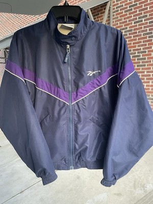 Vintage 90 s  Reebok Windbreaker Jacket Navy Purple Small Full Zip Polyester