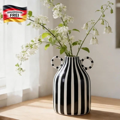Schwarz Weiß Vase Keramik minimalistisch Boho Dekor für Wohnzimmer Urlaub - Bild 1 von 4