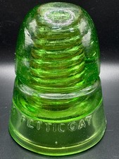 RARE Lime Green Pettycoat H. C. Co. Glass Insulator - with V on Top