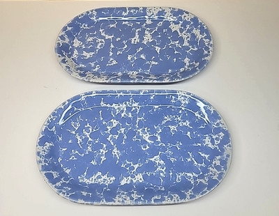 Set Of 2 10.5  Vintage Bennington Potters Light Blue Agate Tray/Platter 1633