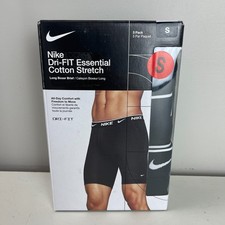 Nike Boxer Brief Underwear Men's S Black Dri-Fit Essential Cotton Stretch Long