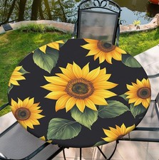 Elastic Edged Round Fitted Sunflower Table Cloth Cover for Indoor Outdoor Kit...