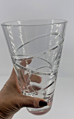 Jasper Conran Stuart Crystal Signed Aura 8'' Flower Vase Luxe Modernist Heavy