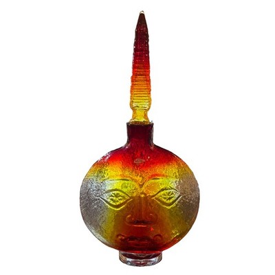 Blenko glass #6218, known as the ''Omnibus'' or ''Sun Face'' tangerine decanter