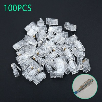 100* RJ45 Network Modular Plug 8P8C CAT5e Cable Connector End Pass Through