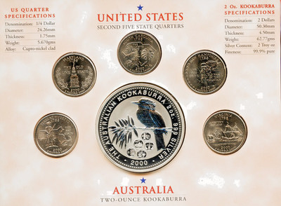 2000 $2 Kookaburra 2 oz. Honor Mark Collect 5 States .999% Silver OMP + Bonus