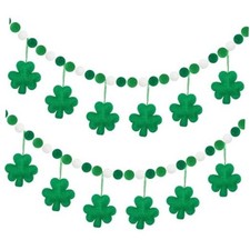 St. Patrick's Day Garland - 2 Pack 2.5M Felt Ball Garland with 12 Shamrock