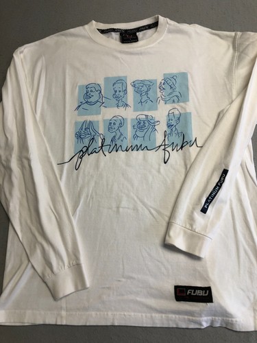 VTG Fubu Koszula Dorosły Duża Platynowa Biała Grafika Casual Codzienna Koszulka