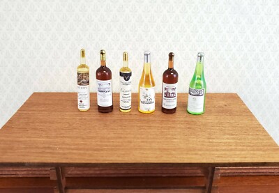 Dollhouse Miniature Wine Bottles x6 Red White Tall 1:12 Scale Kitchen