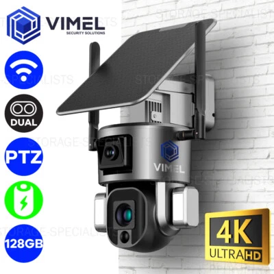 WIFI Security Camera ULTRA HD 4K 2 Cams Solar Dual 128GB Outdoor Battery PTZ PTZ
