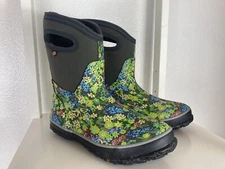 Bogs Women's Boots 6 Garden Grey Multi Floral Shorty Calf EUR 37 Waterproof Ex