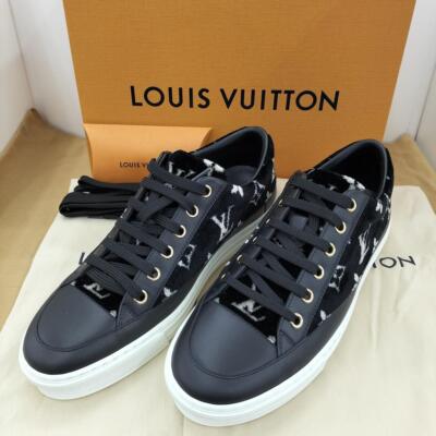 Louis Vuitton Stellar Monogram Sneakers Shoes Velvet Leather Size 37 US 7 Auth